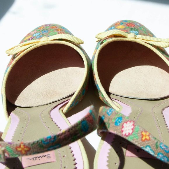 Paul Smith Floral Canvas Leather Slingback Heels - Picture 6 of 9